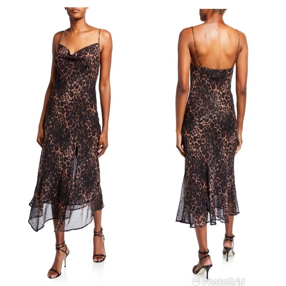 Misha Johanna Leopard Cowl-Neck High-Low Slip Dress New with Tags! - Picture 1 of 8